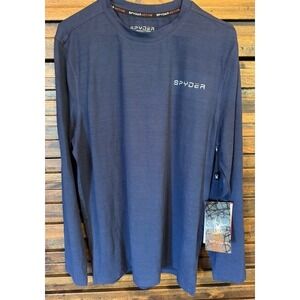 Spyder Active Performance Men's‎ LRG Long Sleeve Shirt Stretch Navy Blue Soft
